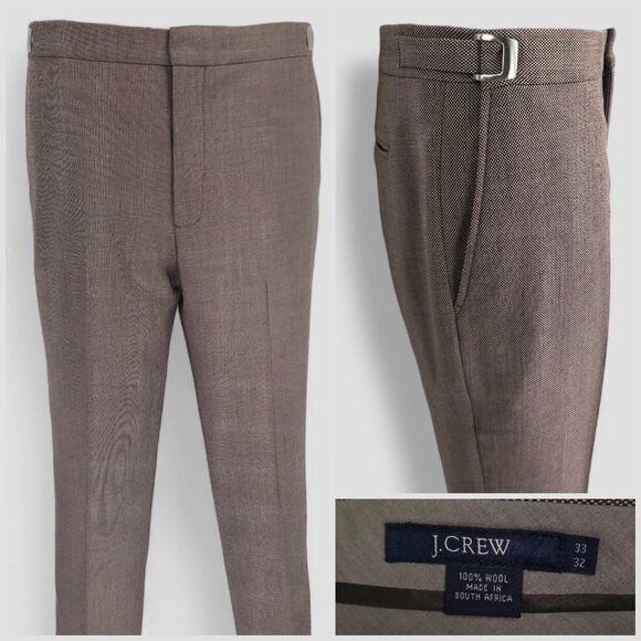 J. Crew Buckled Belt-less Wool Birdseye Dress Pants W32xL31 - Picture 1 of 10